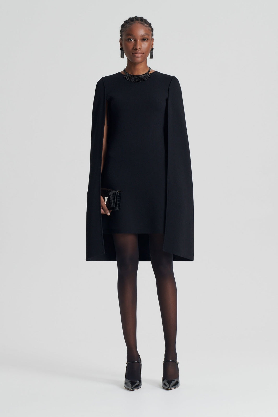 Crepe Knit Cape Dress