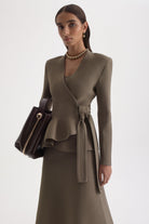 Crepe Knit Soft Hem Skirt - Army