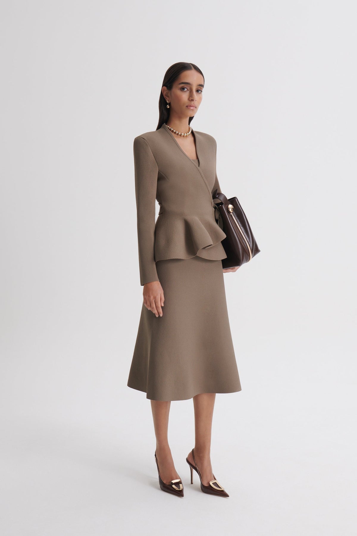 Crepe Knit Soft Hem Skirt - Army