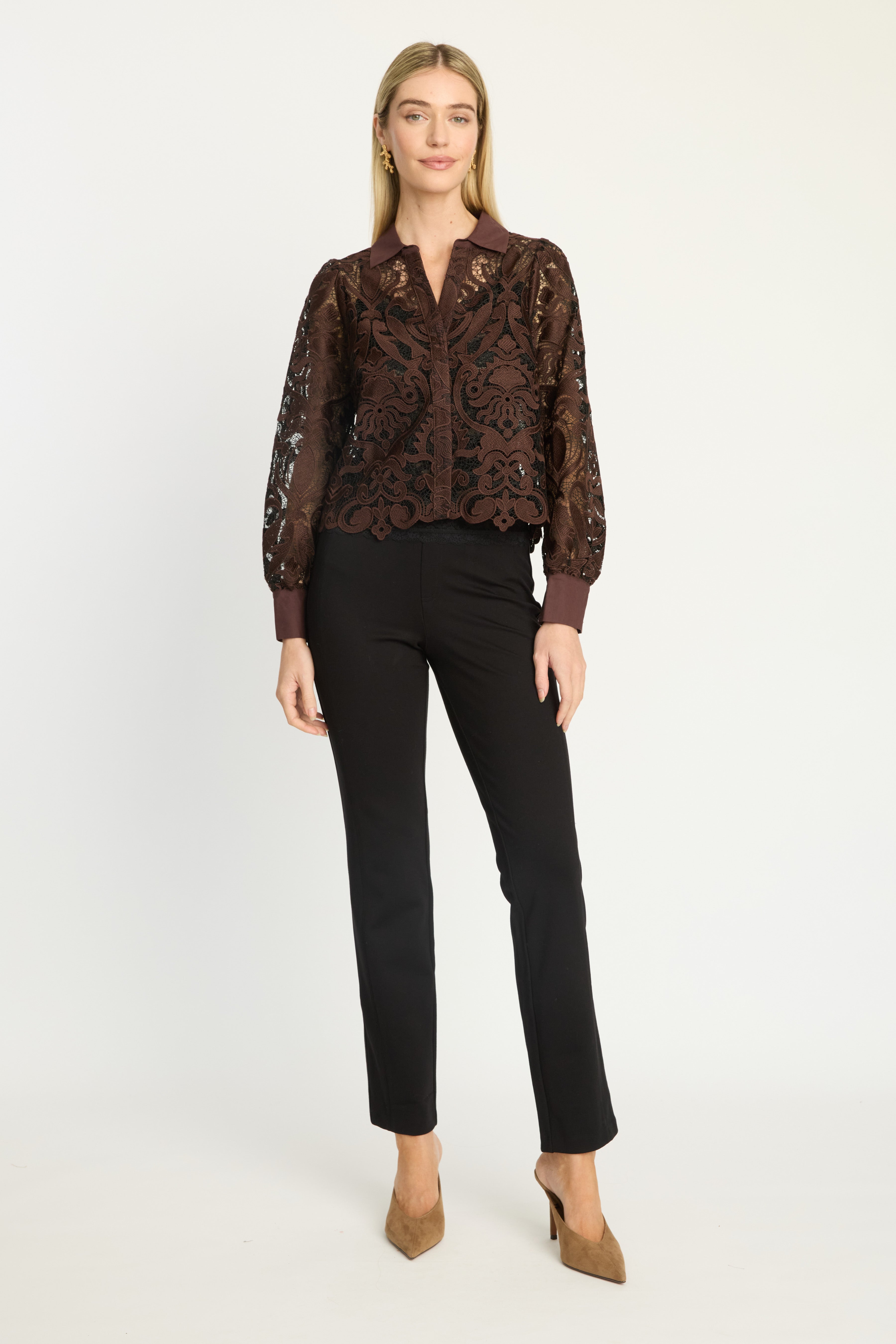 Emmie Top - Chocolate Brown/Black Lace