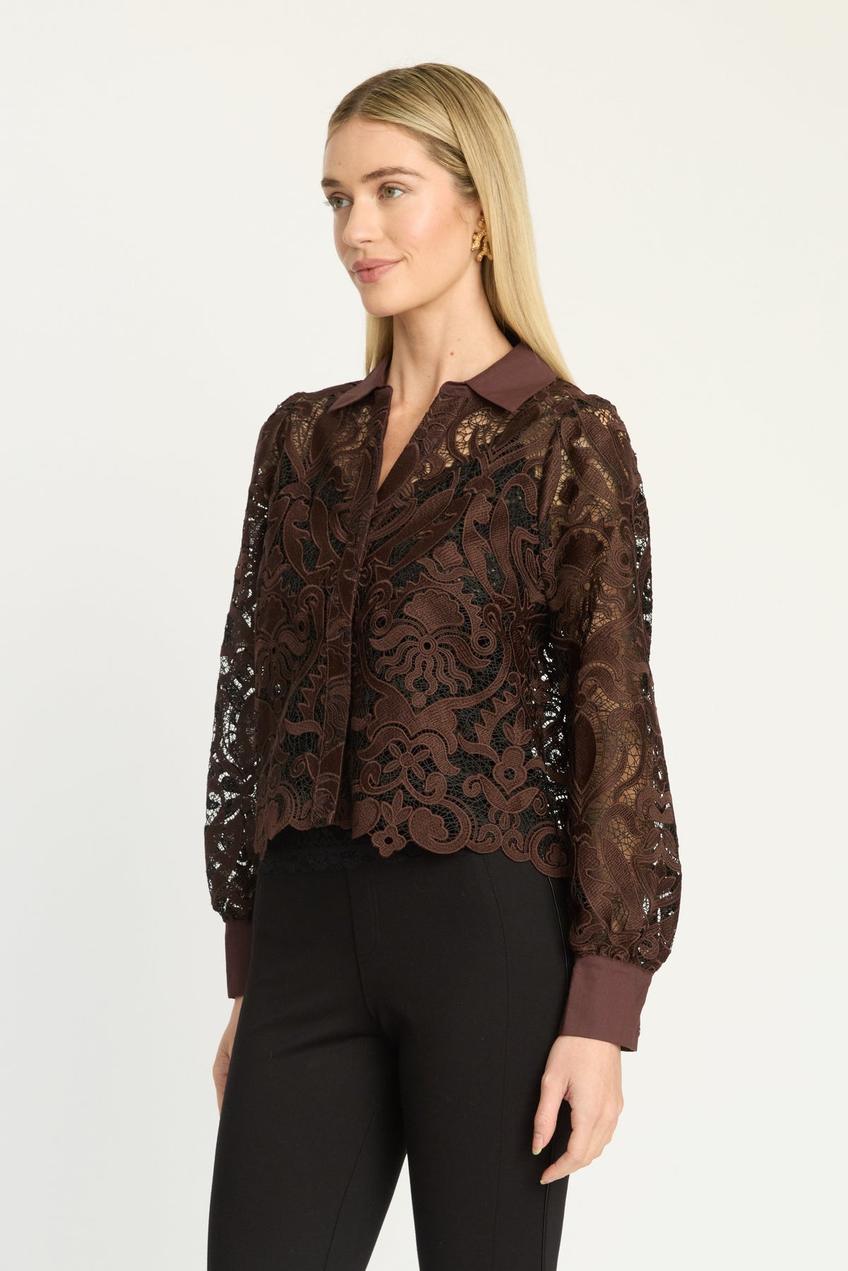 Emmie Top - Chocolate Brown/Black Lace