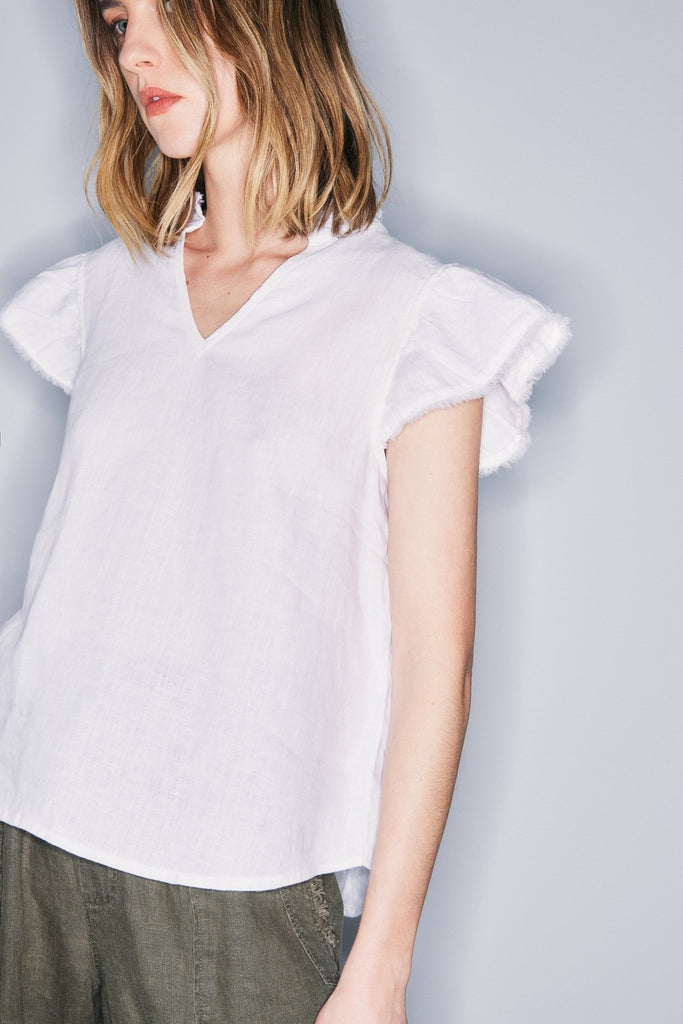 Carrie V-Notch Flirty Washed Linen Top