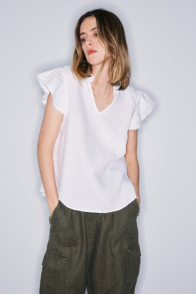 Carrie V-Notch Flirty Washed Linen Top