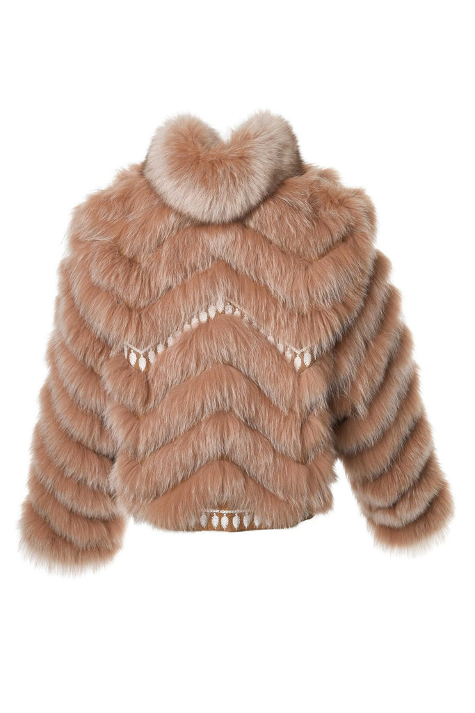 Silk Reversible Embroidered Fur Bomber in Vicuna Snowtop