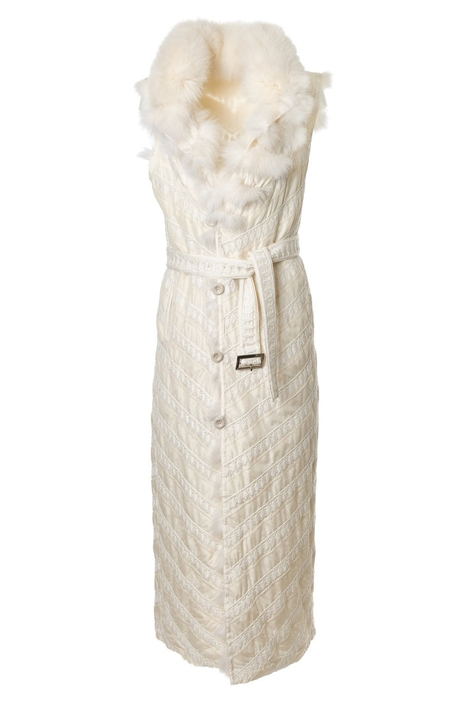 Silk Reversible Long Fur Vest in Arctic White