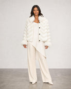 Silk Reversible Fur Bomber Jacket - Arctic White