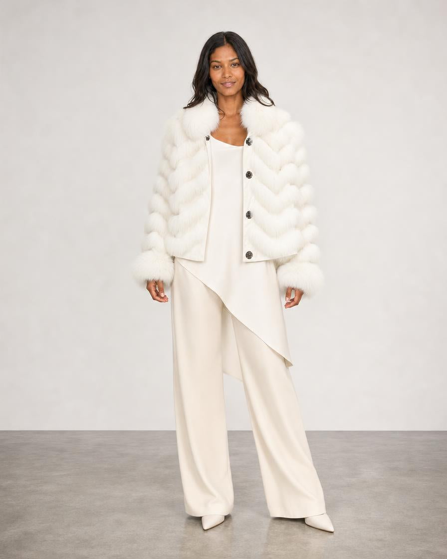 Silk Reversible Fur Bomber Jacket - Arctic White