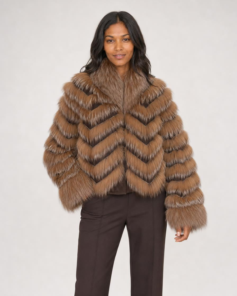 Silk Reversible Fur Bomber Jacket - Truffle Halo