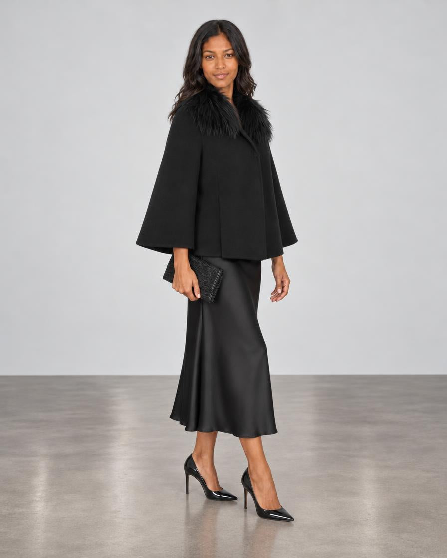 Diomi Tulip Cape with Fur - Black
