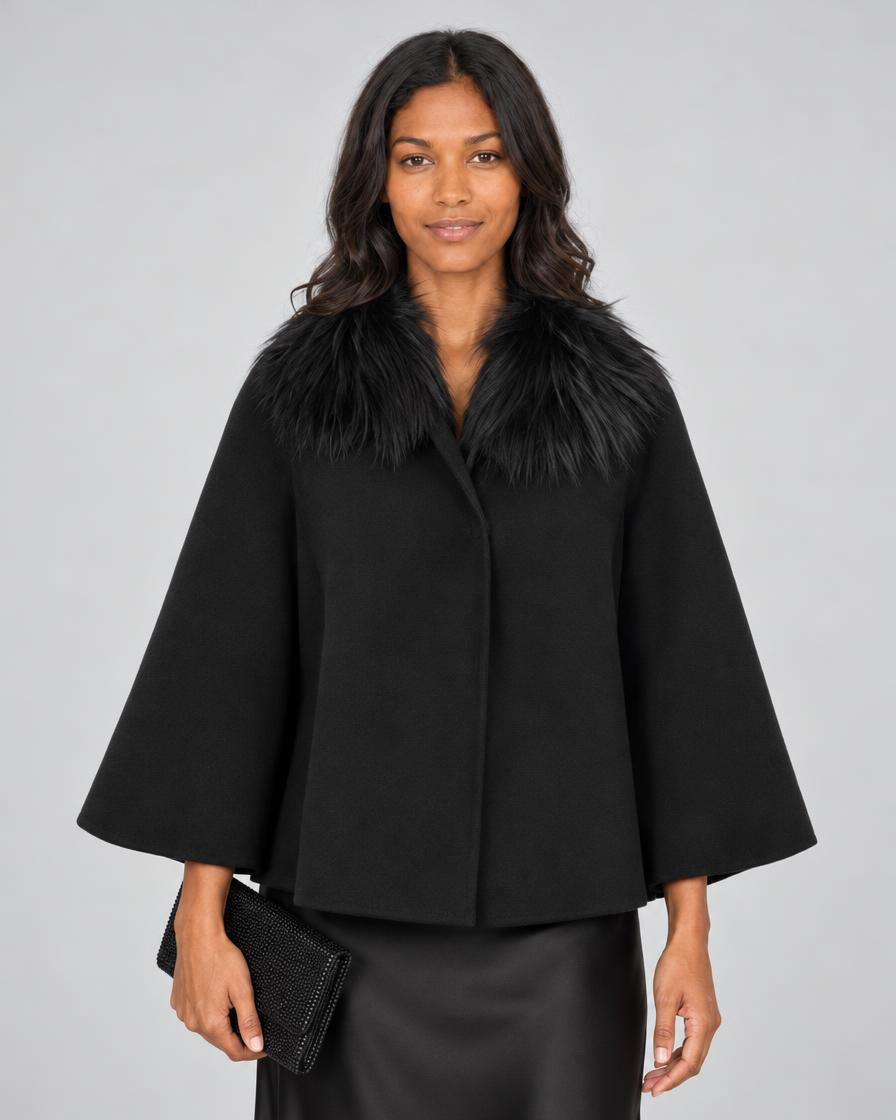 Diomi Tulip Cape with Fur - Black