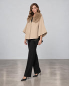 Diomi Tulip Cape with Fur - Irish Cream
