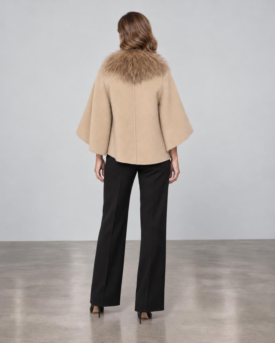 Diomi Tulip Cape with Fur - Irish Cream