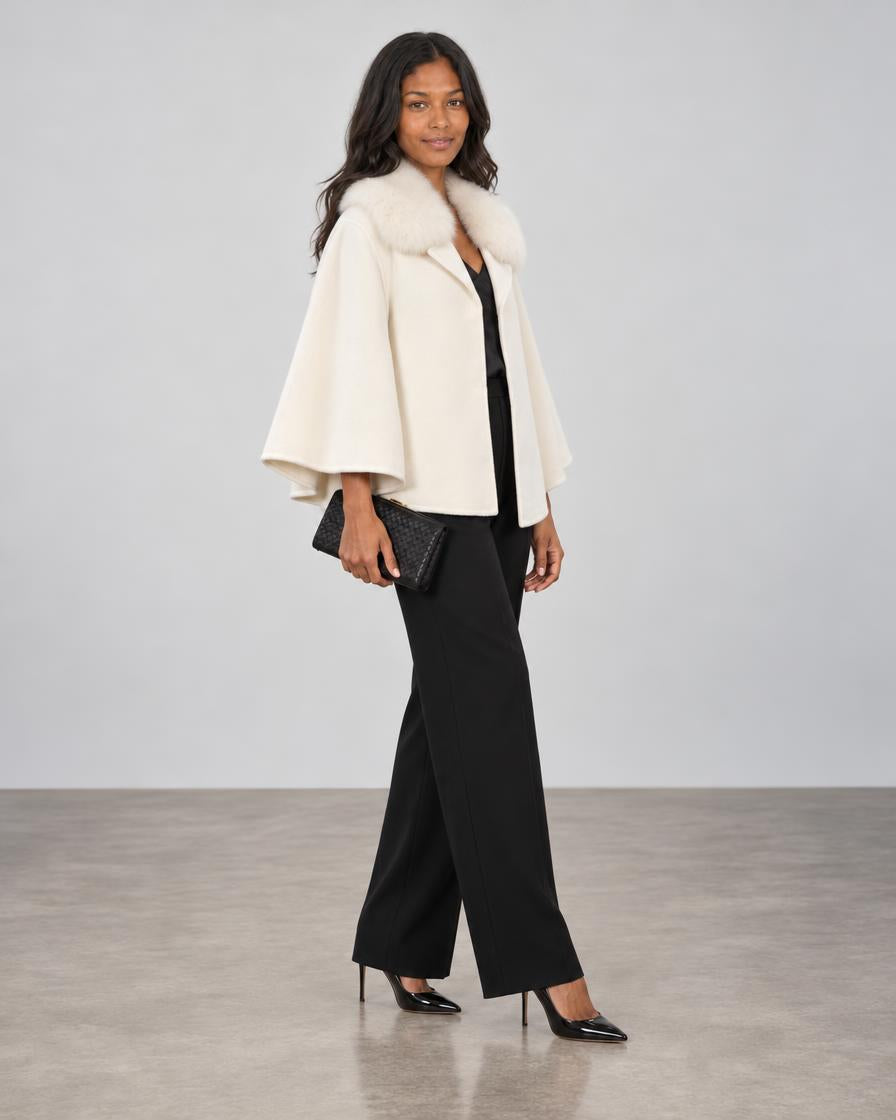 Diomi Tulip Cape with Fur - Off White