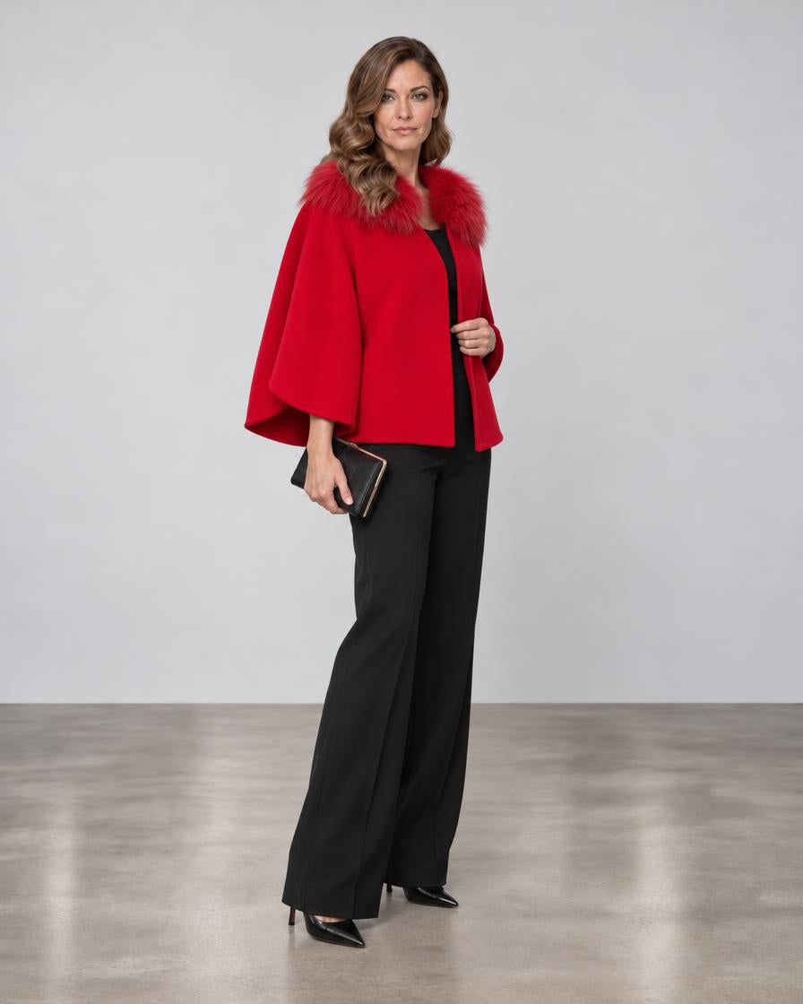 Diomi Tulip Cape with Fur - Rouge