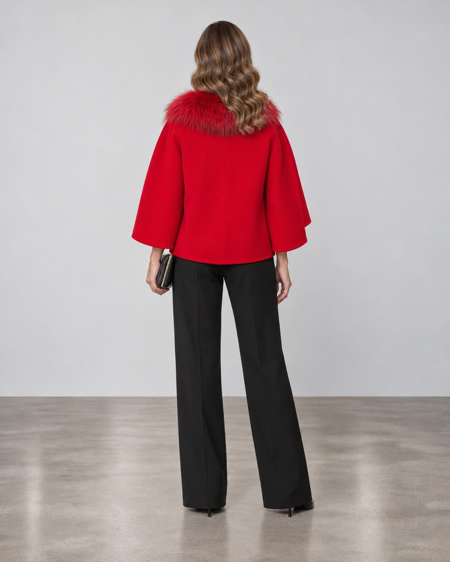 Diomi Tulip Cape with Fur - Rouge
