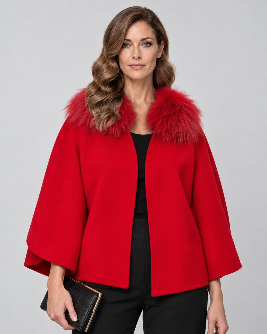 Diomi Tulip Cape with Fur - Rouge