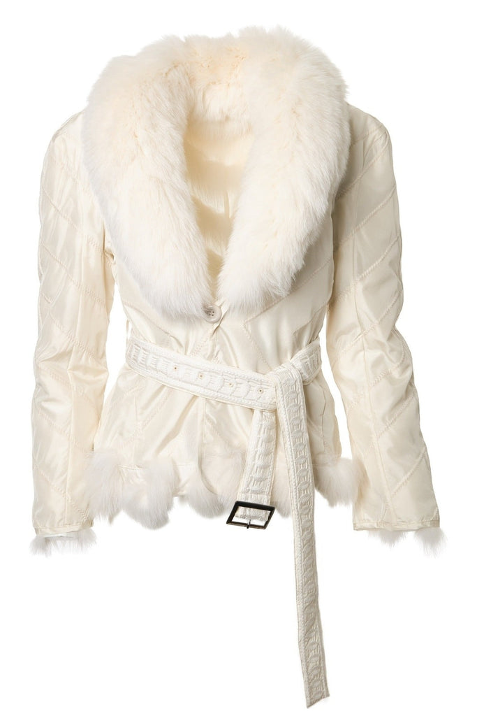 Silk Reversible Embroidery Wrap Coat Artic White