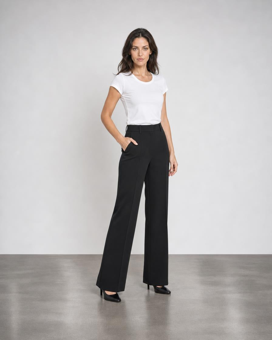 Pintuck Straight Leg Trouser - Black