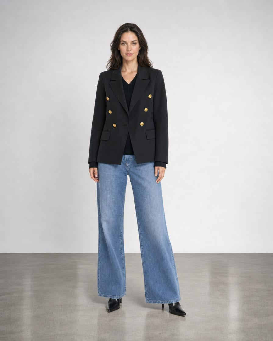 Crop Jacket with Rib Cuffs - Black