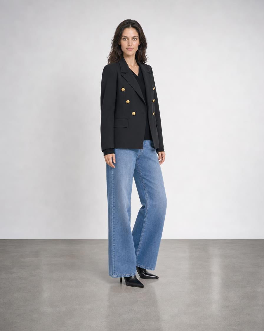 Crop Jacket with Rib Cuffs - Black