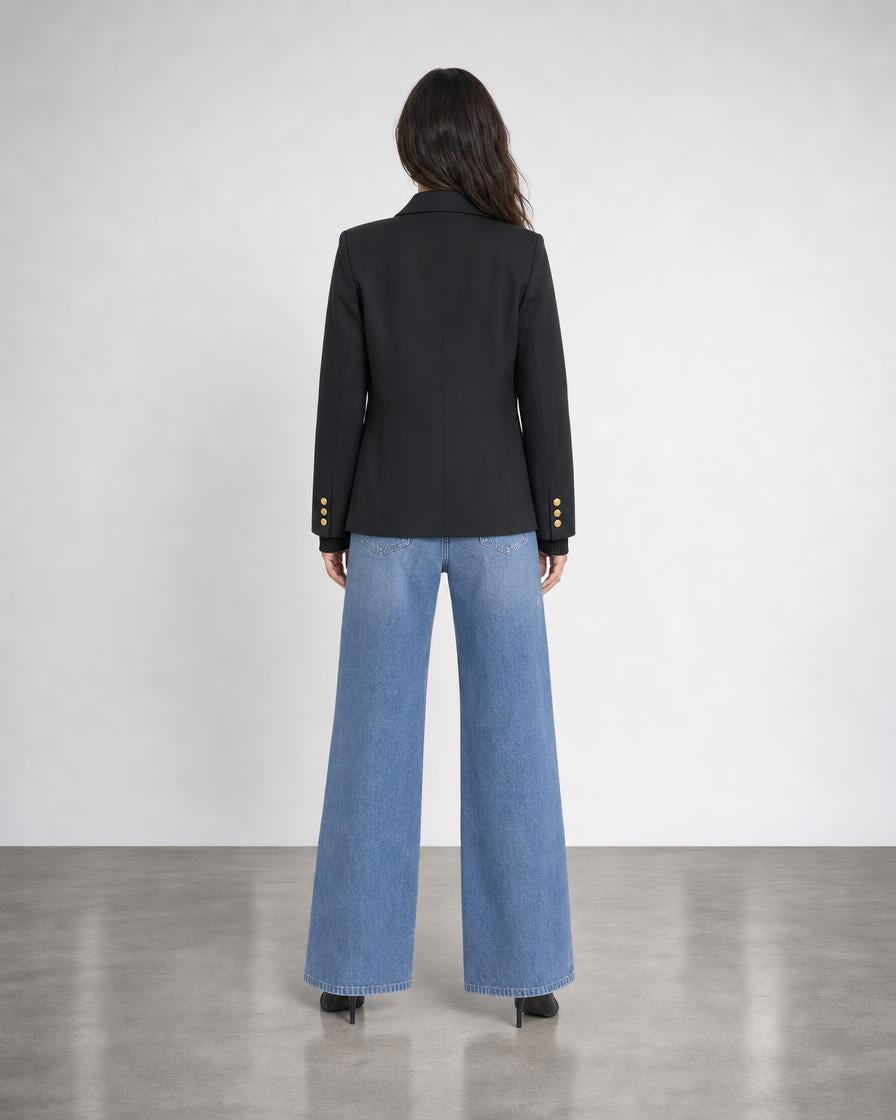 Crop Jacket with Rib Cuffs - Black