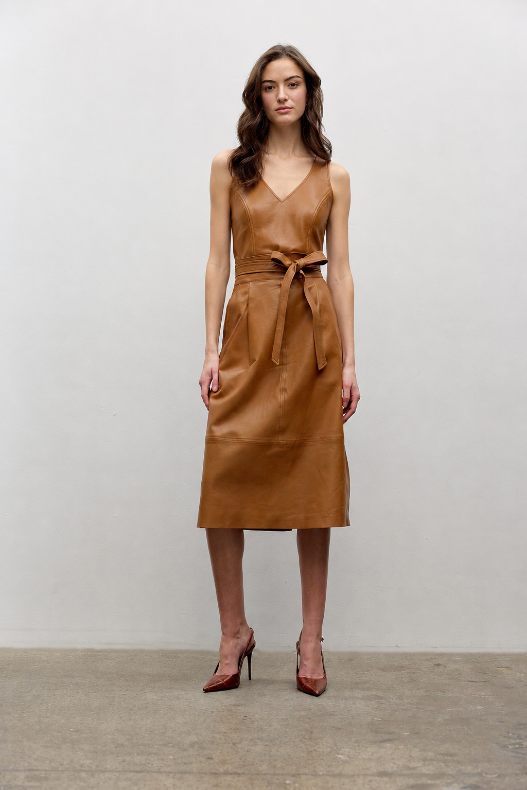 Leather Combo Bustier with Back in Rib - Caramel