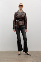 Belted Leather Jacket - Dark Brown