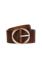 Genuine Leather Double Wrap Belt with Roller Buckle - Dark Brown