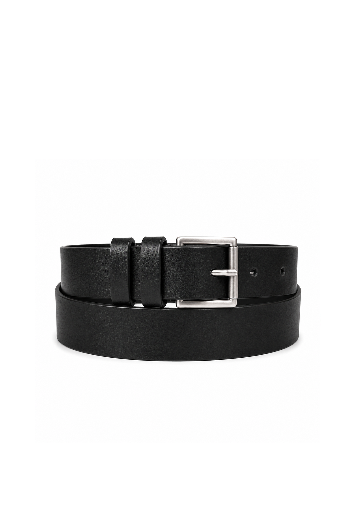 Genuine Leather Double Wrap Belt with Roller Buckle - Black