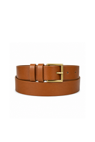 Genuine Leather Double Wrap Belt with Roller Buckle - Caramel