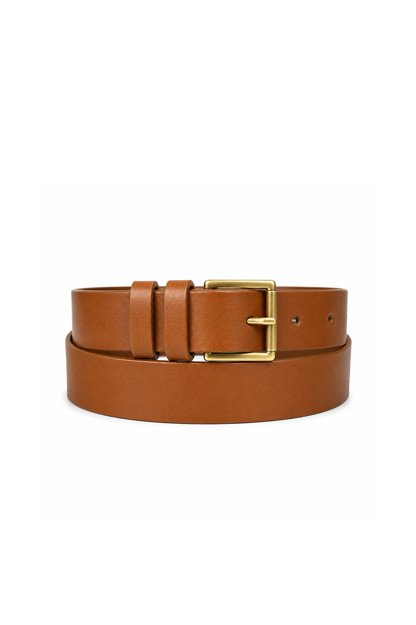 Genuine Leather Double Wrap Belt with Roller Buckle - Caramel