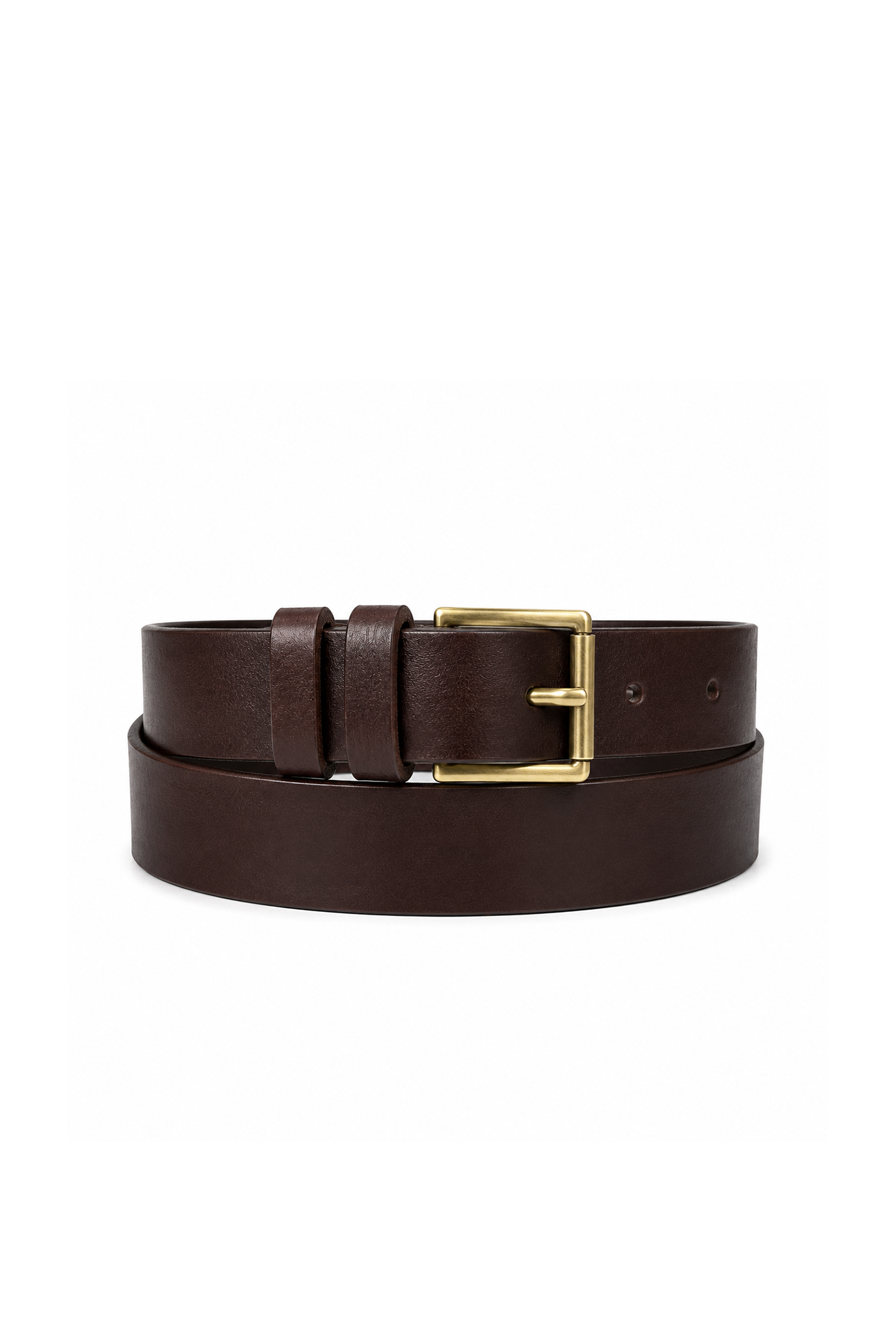 Genuine Leather Double Wrap Belt with Roller Buckle - Dark Brown