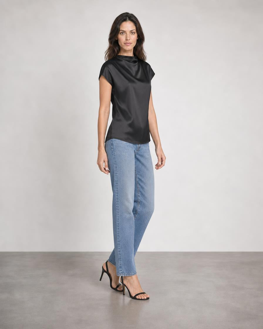 Satin Pleated Top - Black