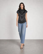 Satin Pleated Top - Black
