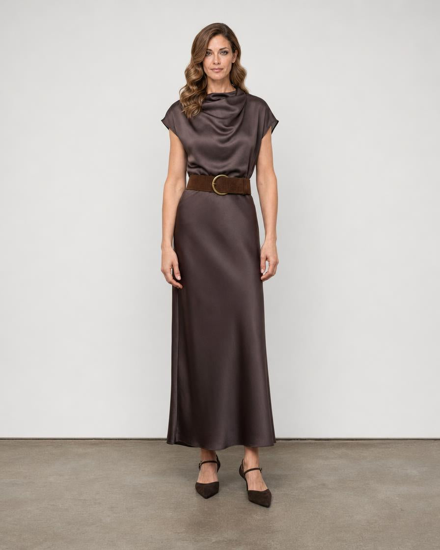 Satin Pleated Top - Espresso