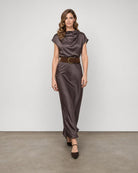 Satin Pleated Top - Espresso