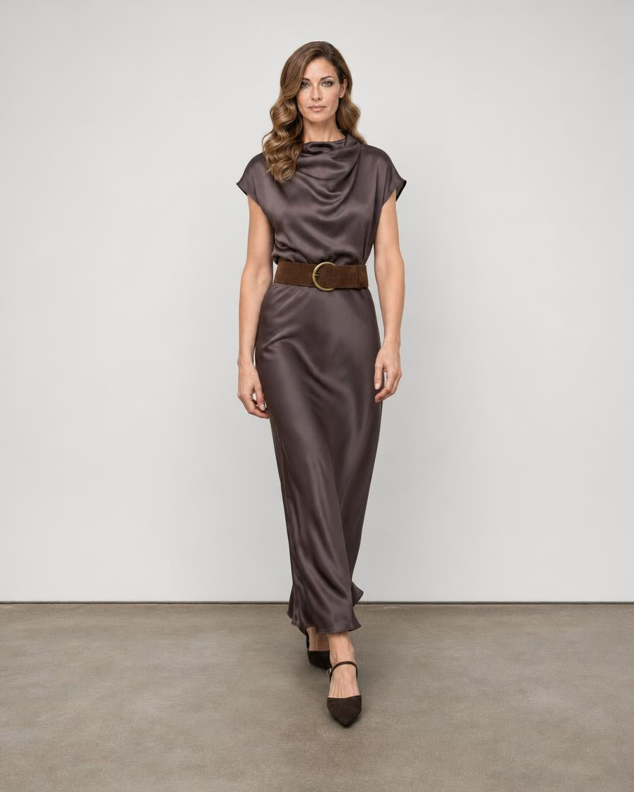 Satin Pleated Top - Espresso