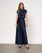 Satin Pleated Top - Navy