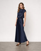 Satin Pleated Top - Navy