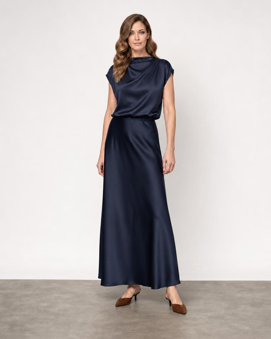 Satin Pleated Top - Navy