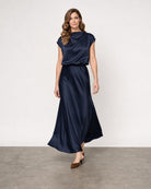 Satin Pleated Top - Navy