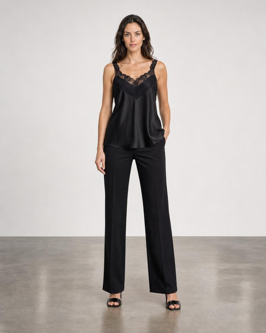 Lace and Satin Cami - Black
