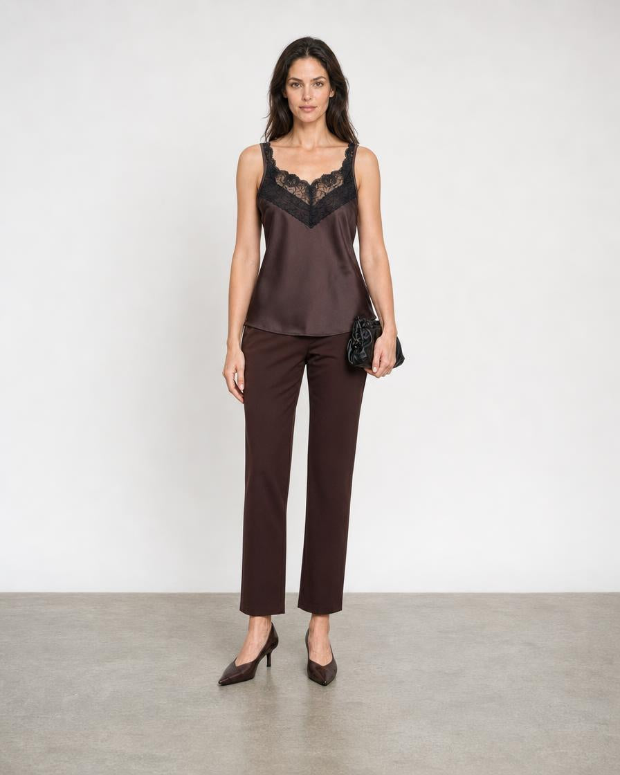 Lace and Satin Cami - Espresso
