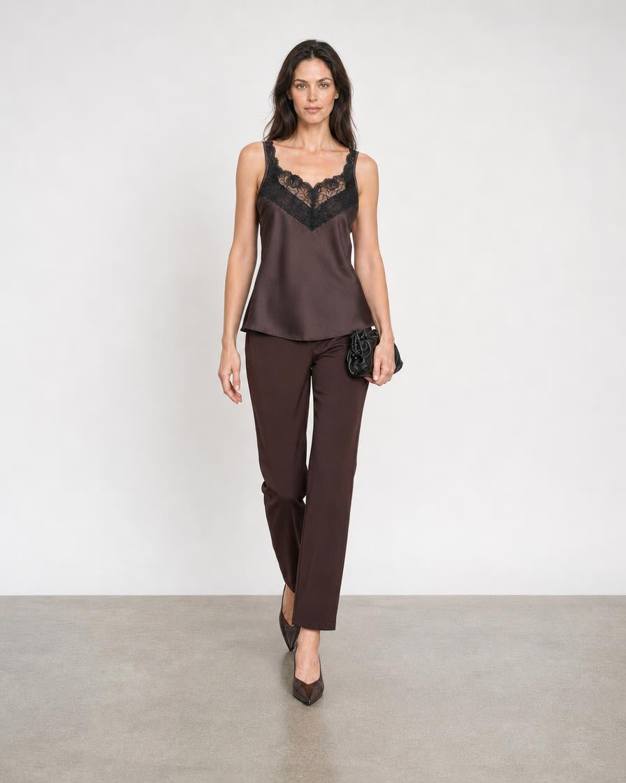 Lace and Satin Cami - Espresso