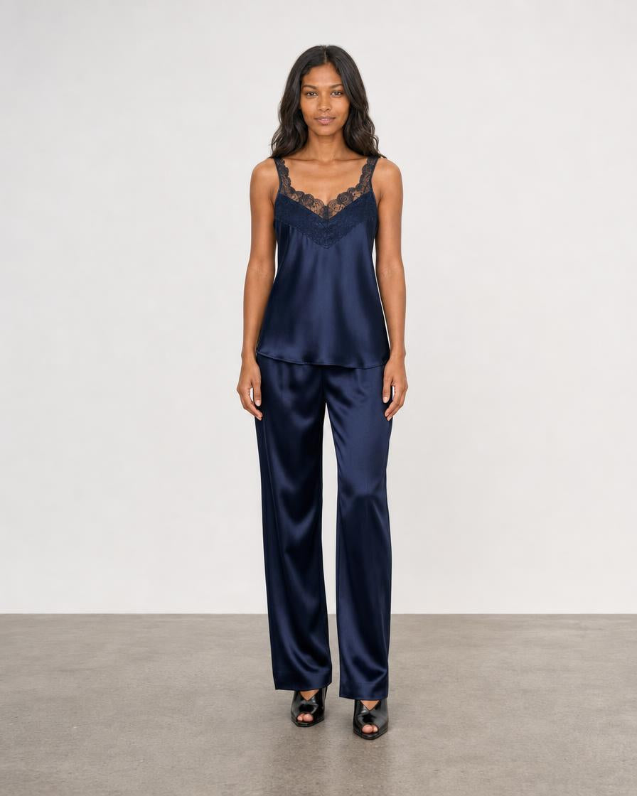Lace and Satin Cami - Navy