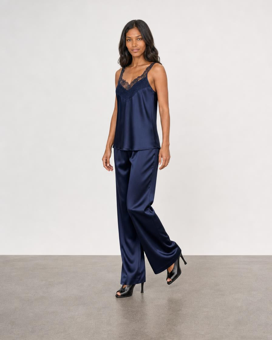 Lace and Satin Cami - Navy