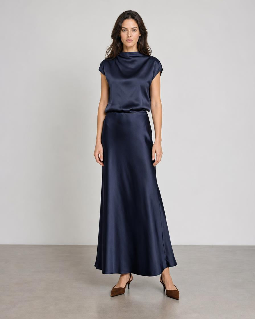 Satin Slip Skirt - Navy