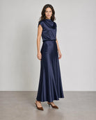 Satin Slip Skirt - Navy
