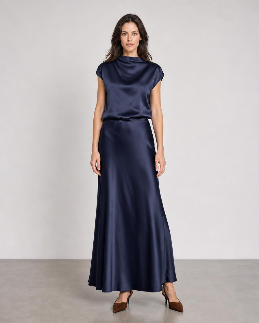 Satin Slip Skirt - Navy