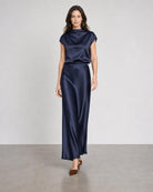 Satin Slip Skirt - Navy